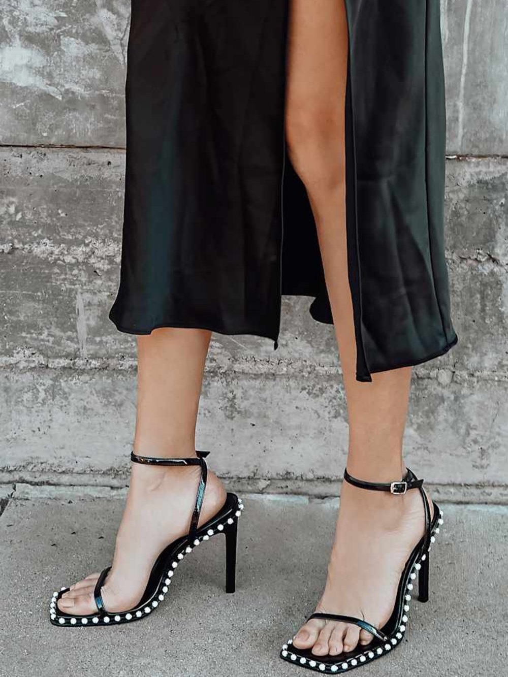 Steve Madden Zelle Black Rhinestone embellished Square Toe High Heel Sandals - Picture 5 of 9